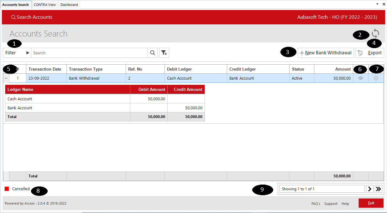 Accounts Withdrawal Search