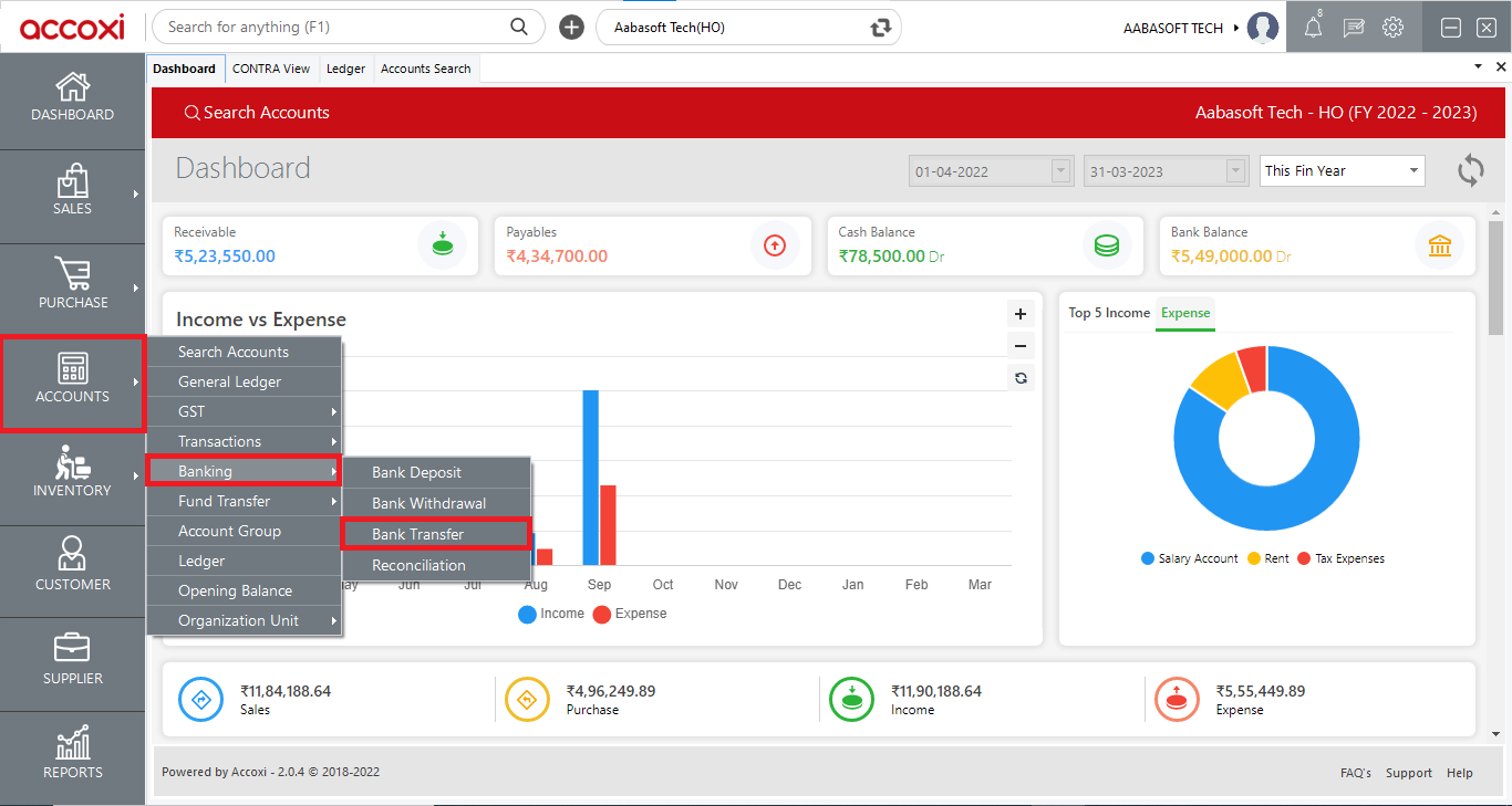 Accounts Bank Transfer Dash