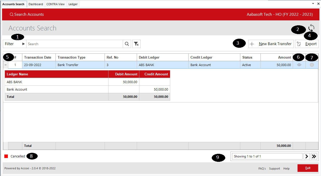 Accounts Bank Transfer Serach