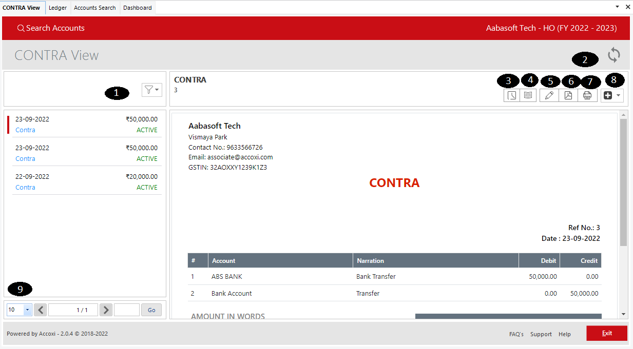 Accounts Bank Transfer View