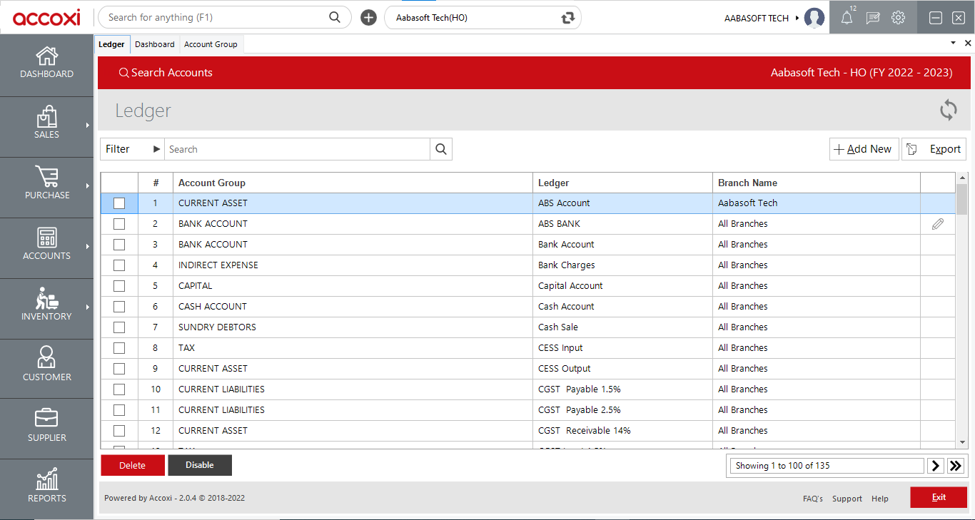 Accounts Ledger Creation