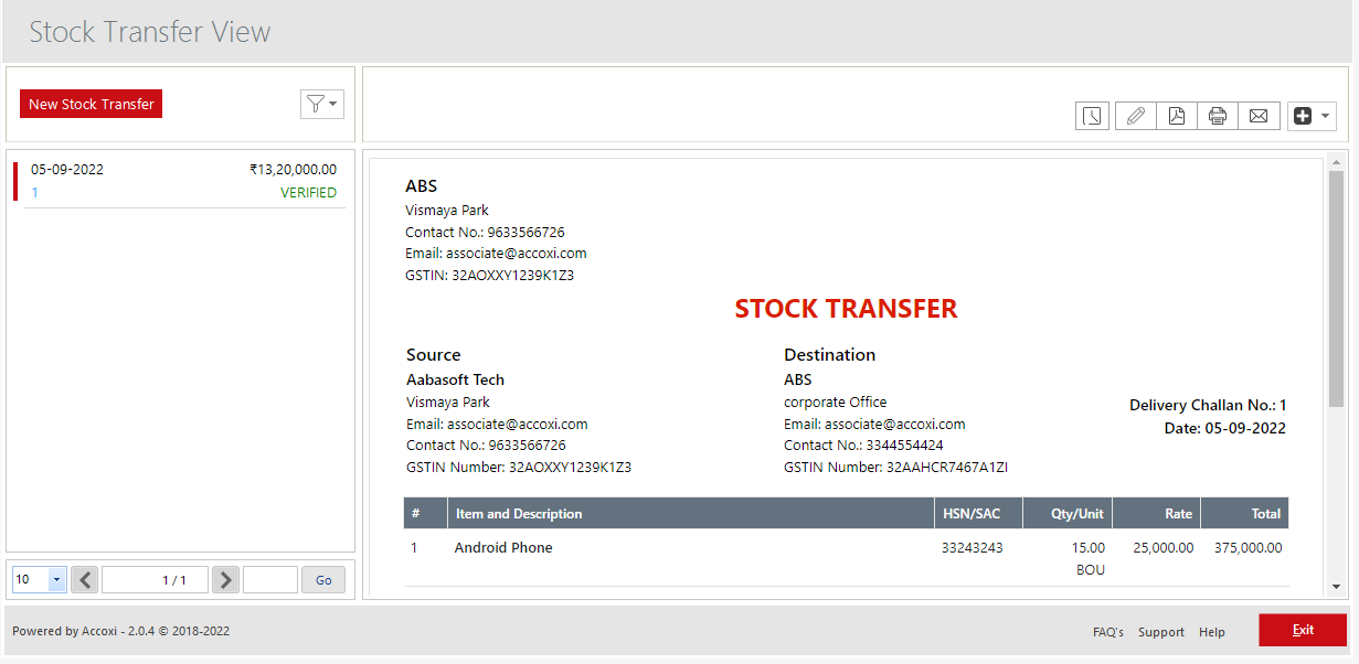 Inventory Stock Transfer