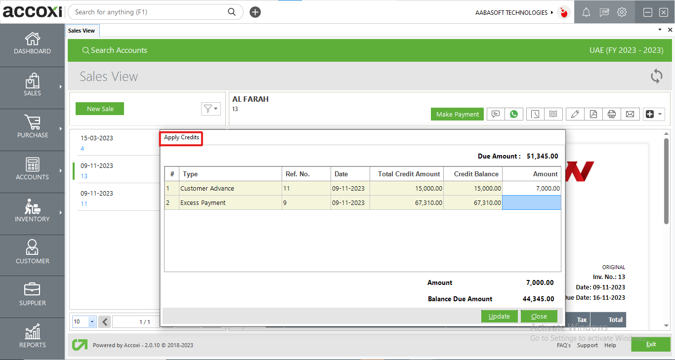 Apply Credits In Sales View
