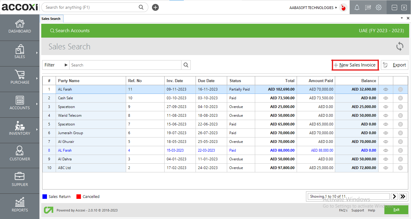 New Sales Invoice Creation