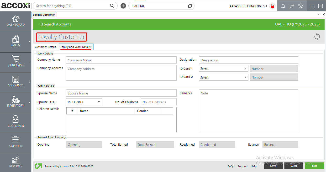Loyalty Customer Creation With Family & Wotk Detials