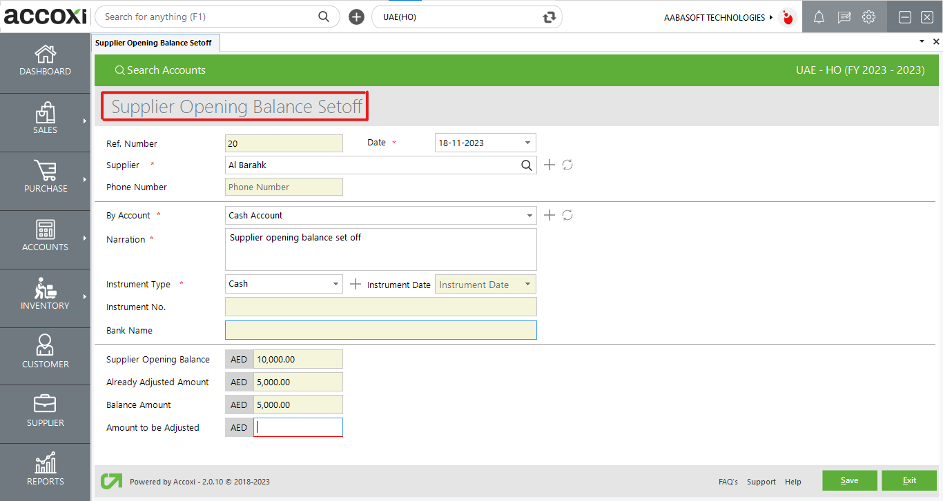 Supplier Opening Balance Set Off