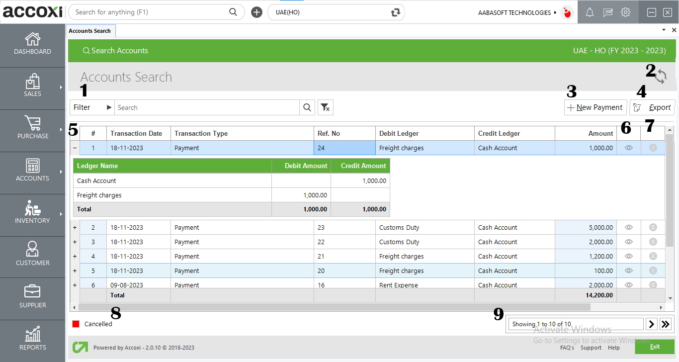 Menus Available In Payment Search Screen