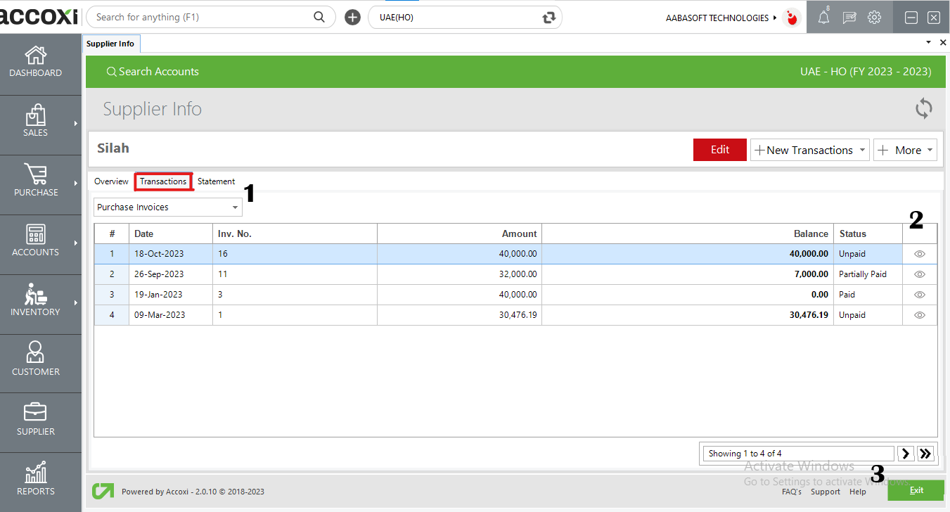 Supplier Info Transactions