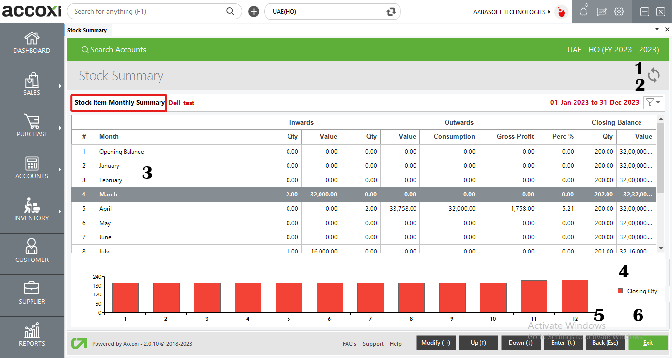 Stock Item Monthly Summary