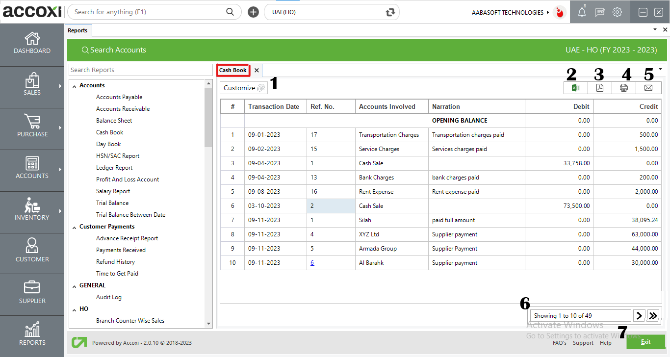 Menus Available In Cash Book Report