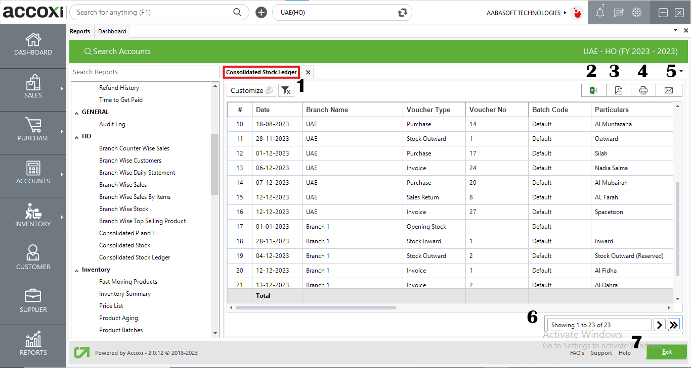 Menus Available In Consolidated Stock Ledger