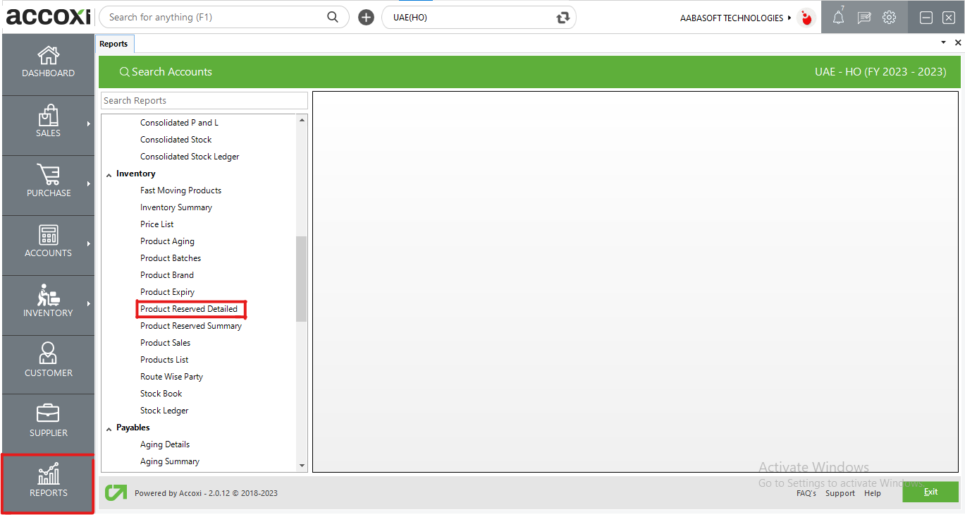 Product Reserved Detailed Report