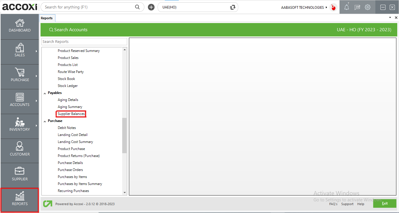 Supplier Balances Report