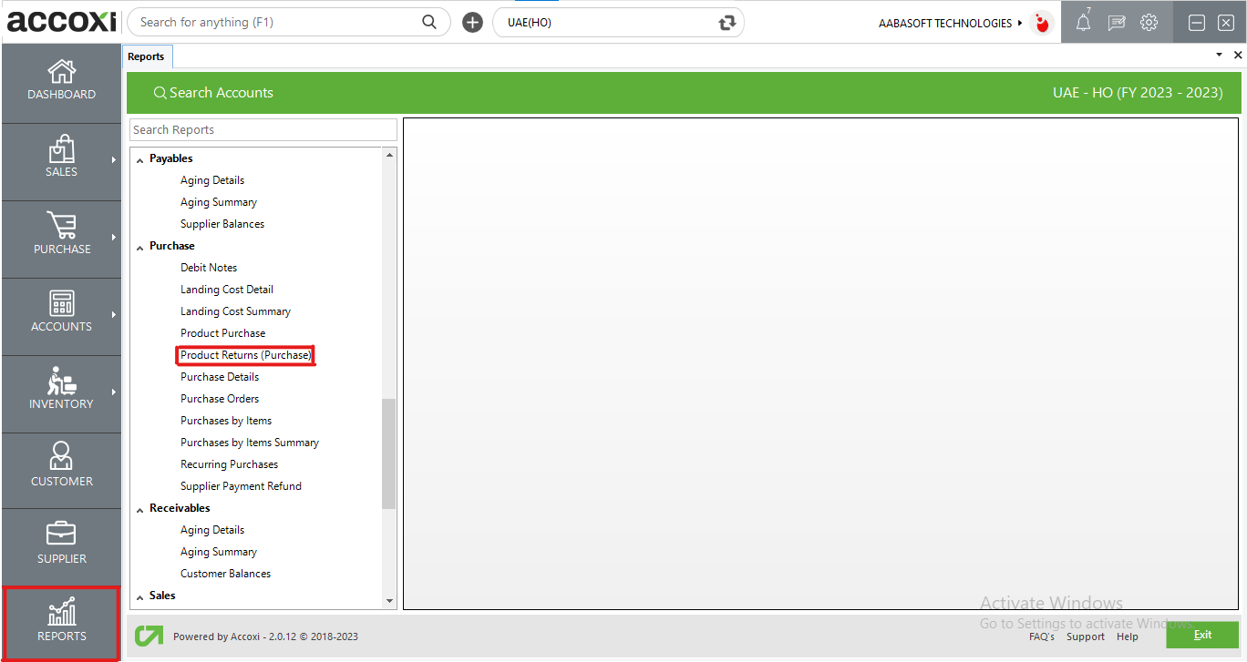 Product Returns (Purchases) Report