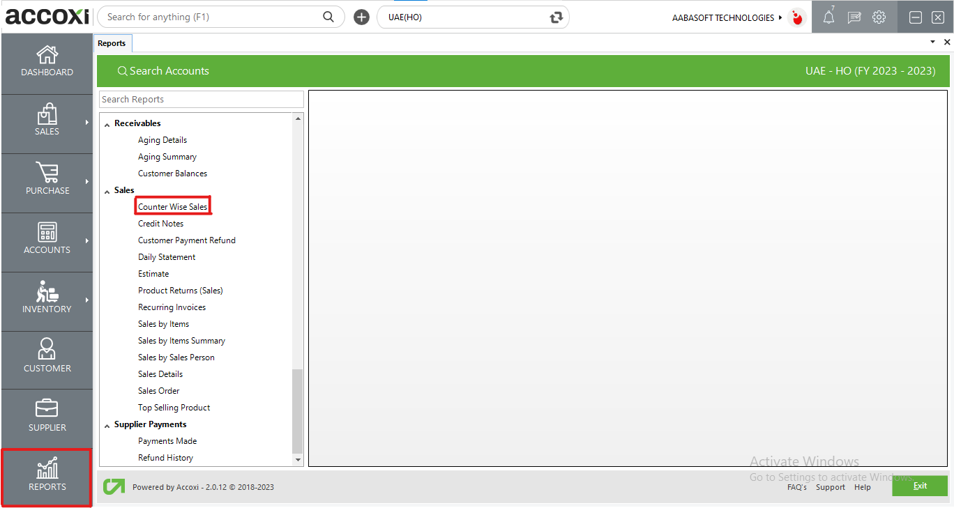 Counter Wise Sales Report