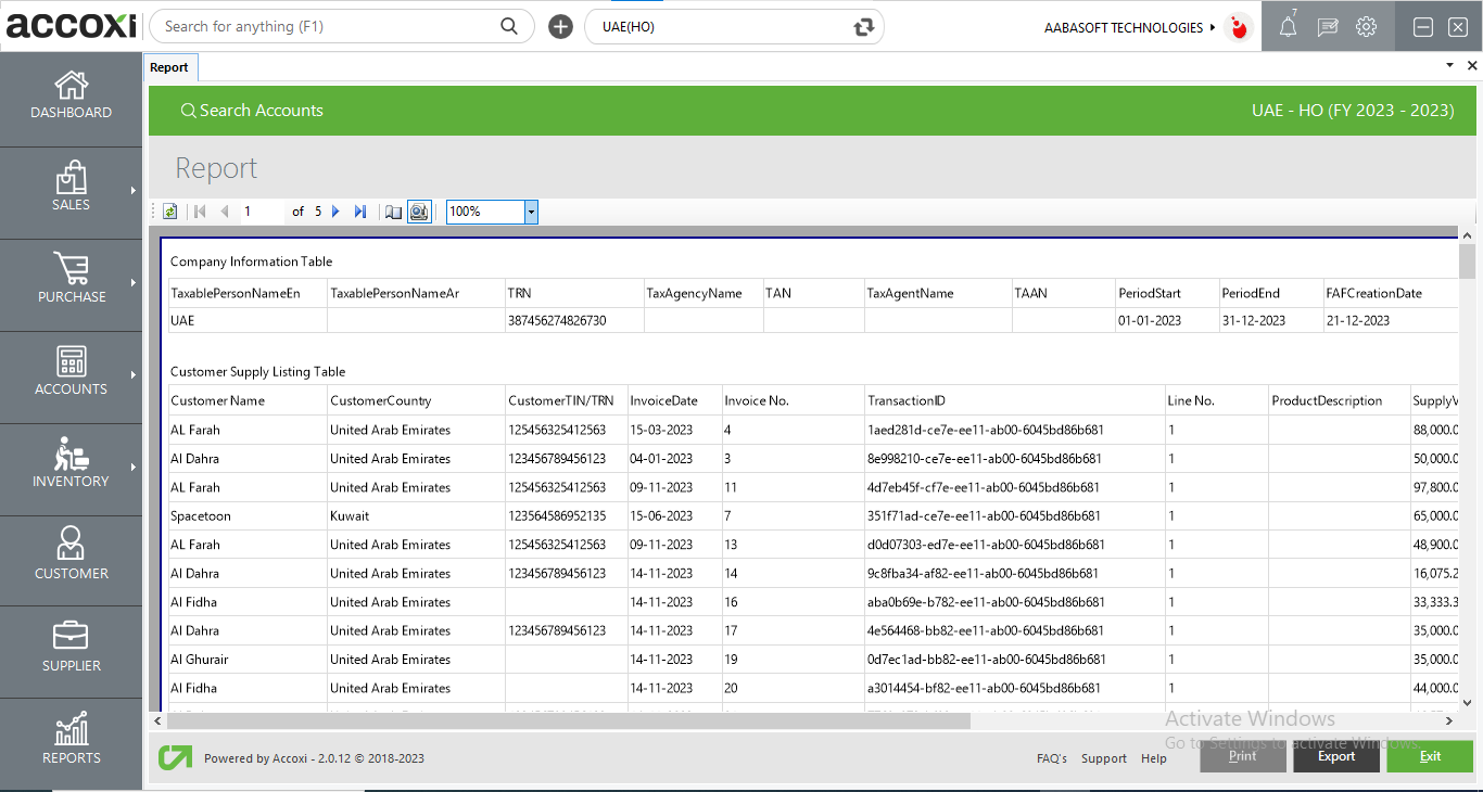 Generated Vat Audit Report