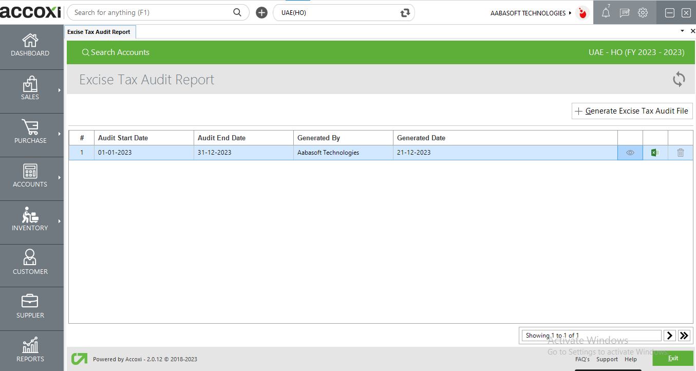 Generated Exise Tax Audit File