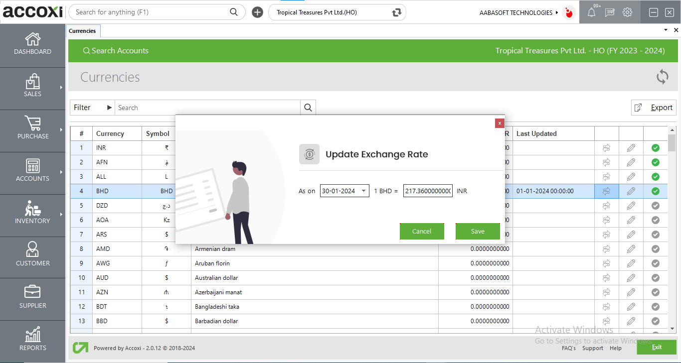 Update Exchange Rate