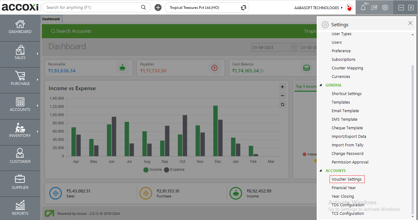 Vouchersettings