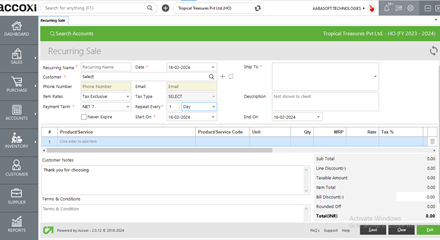 New Recurring Invoice