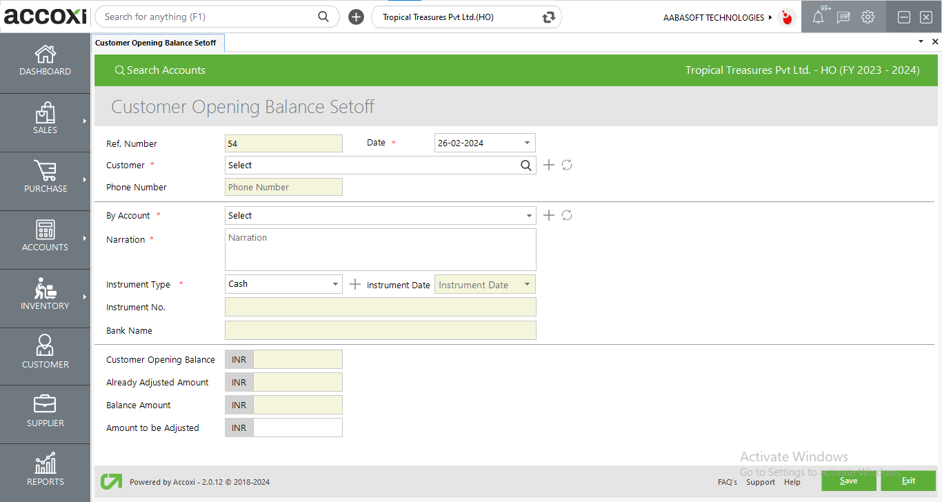 Opening Balance Set Off