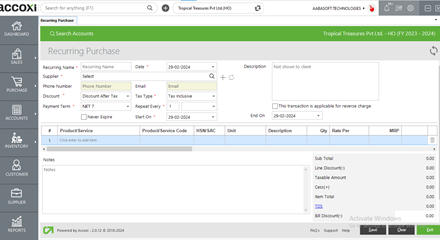 New Recurring Invoice