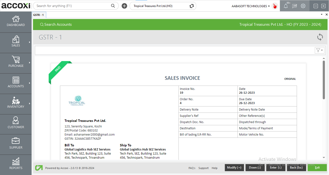 GSTR 1 Invoice View