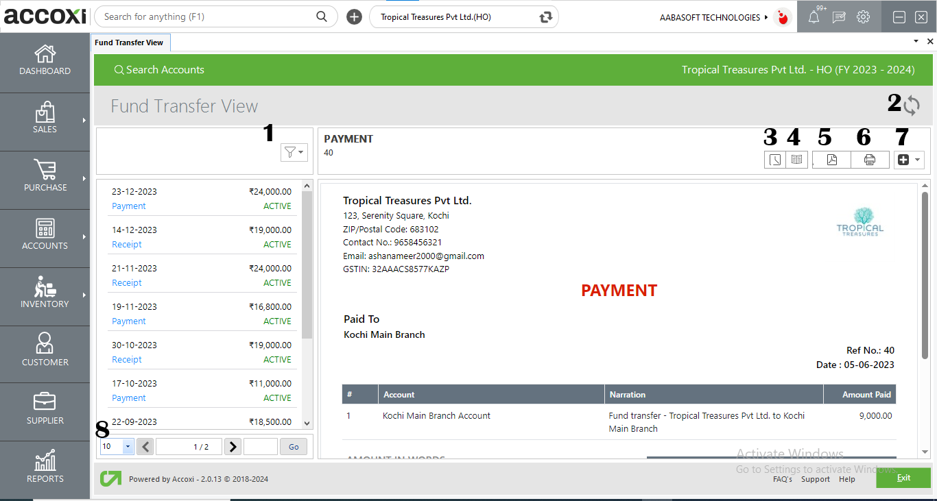 Menus Available In View Screen Of Fund Transfer