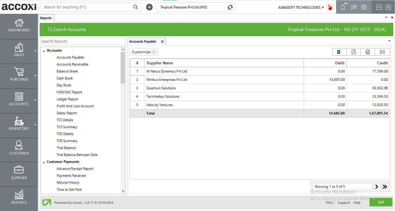 Accounts Payable Report