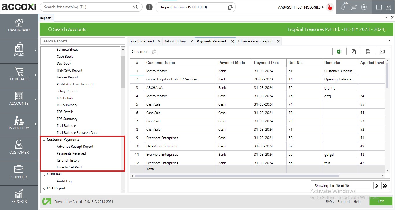 Customer Payment Reports